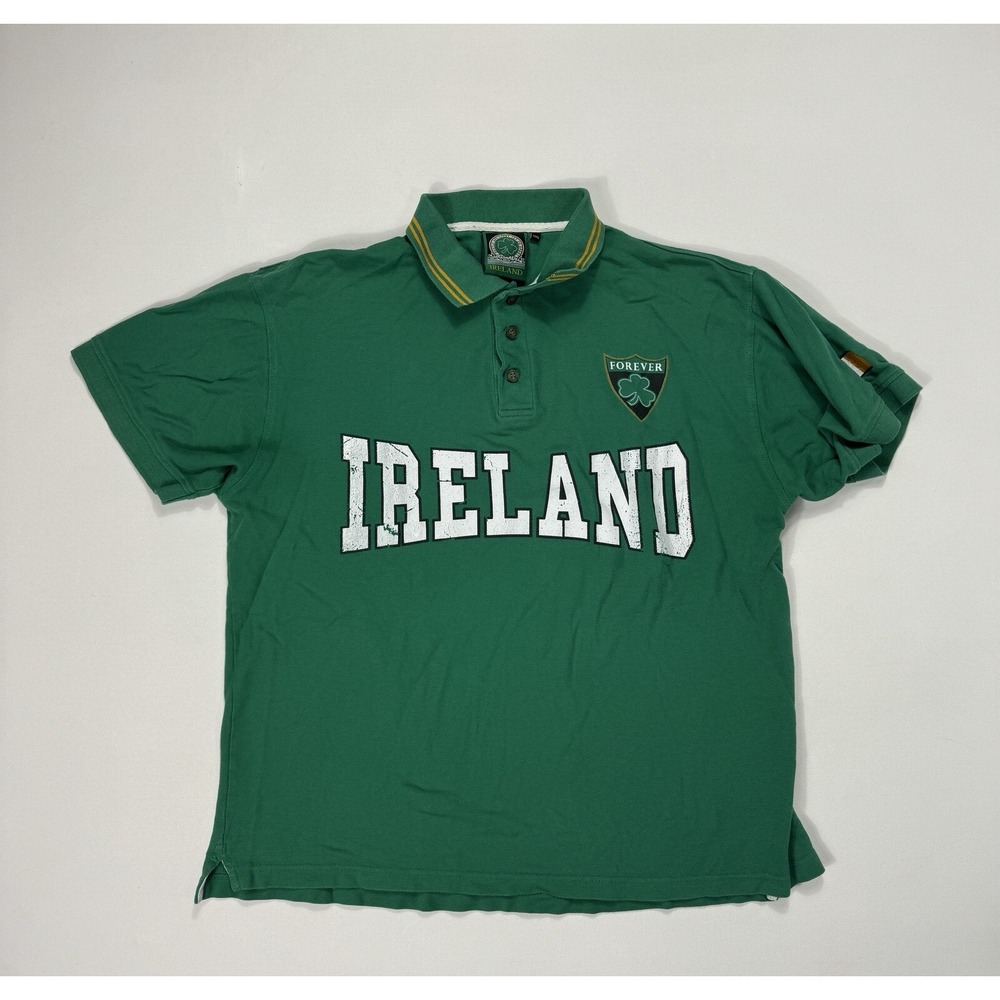 Ireland Men's 2XL Polo Shirt Spell Out Logo Green Classic Casual Short Sleeve